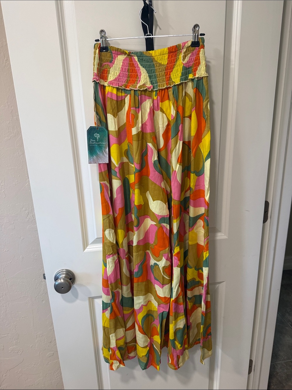 True Destinations Wide-Leg Palazzo Pants in Multicolor Abstract Print Size Med - Picture 5 of 6